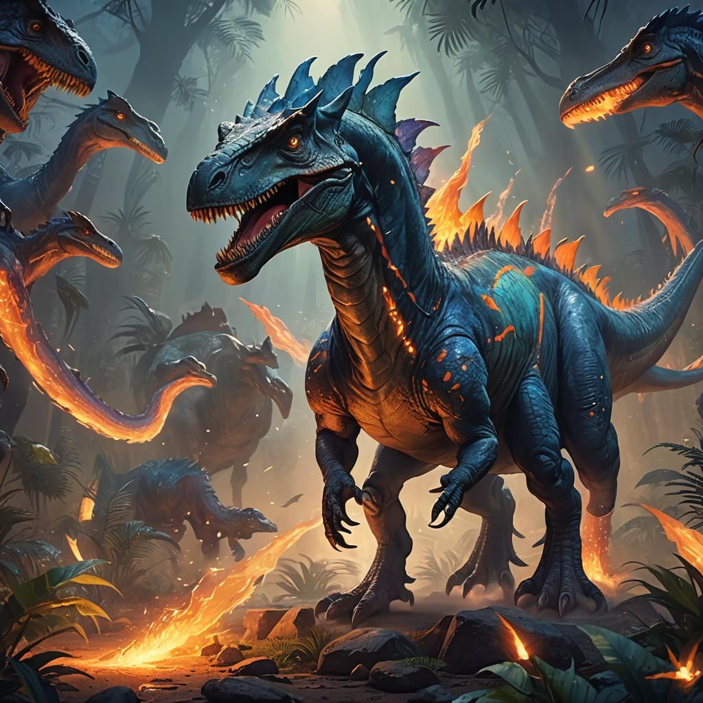 Dinosaur Fight: Vibrant Fantasy Concept Art