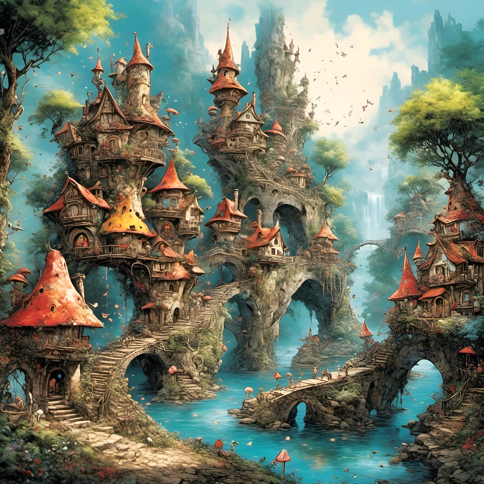 Whimsical Fairy Town in Graffiti Style