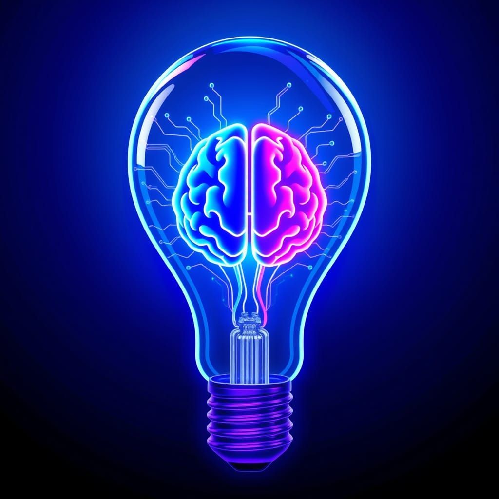 Futuristic Light Bulb Radiates Vibrant AI Energy