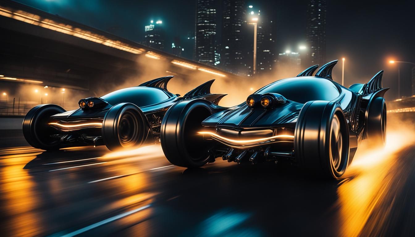 Cyborg Batmobiles Drag Race in Gotham, HR Giger Style