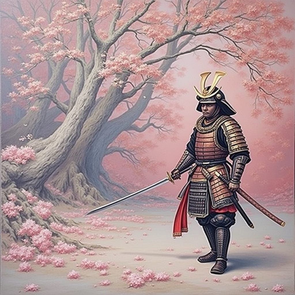 Samurai Warrior in Traditional Armor, Oil on Canvas