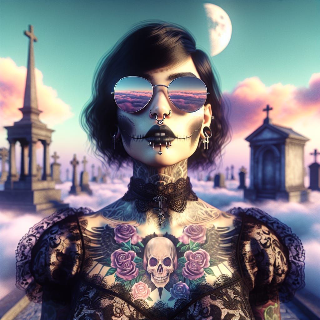 Goth Woman with Tattoos in Surreal Digital Painting
