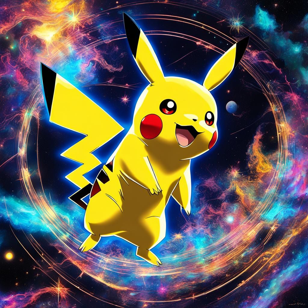 Cosmic Pikachu in Holographic Mixed Media Art