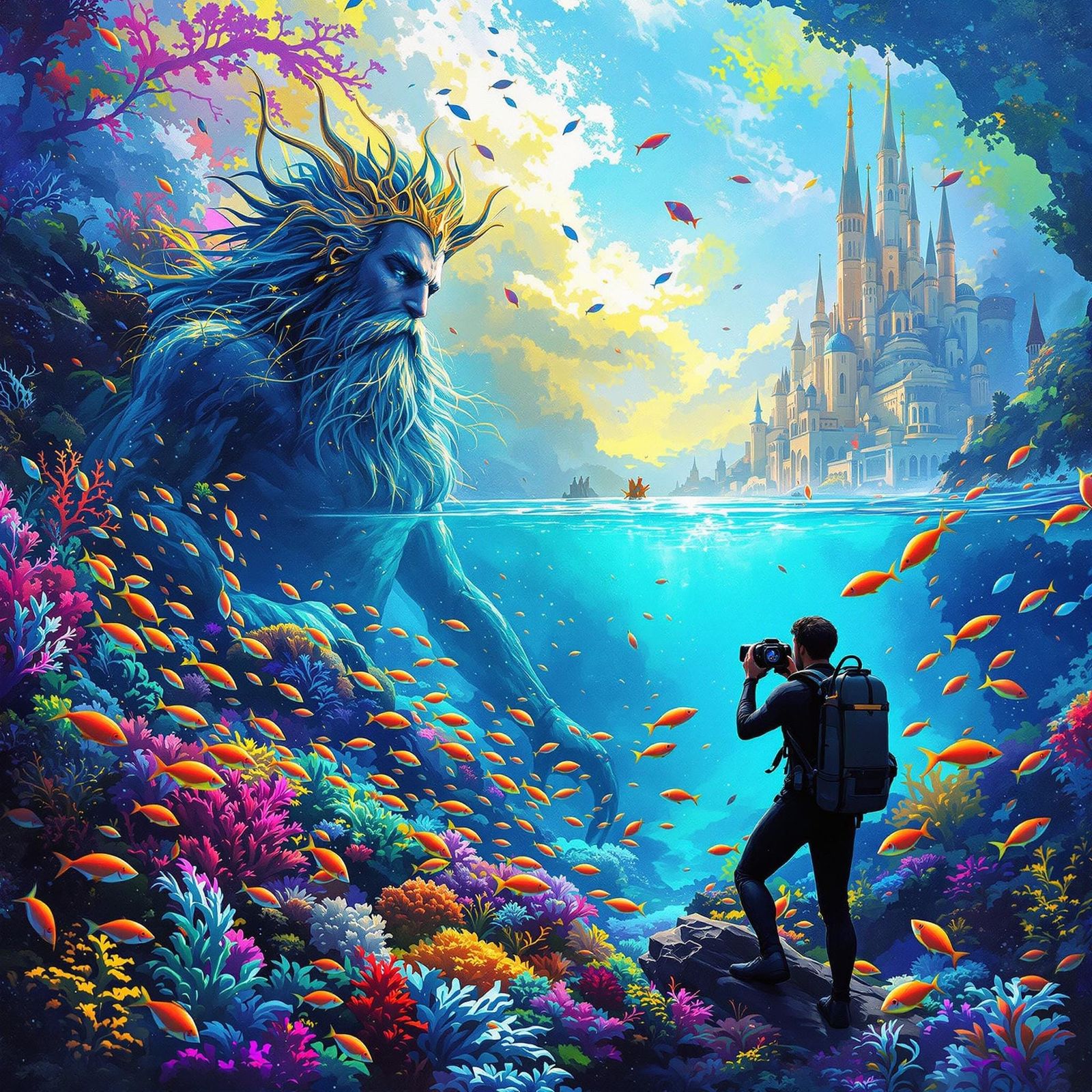 Vibrant Underwater City in Graffiti Style