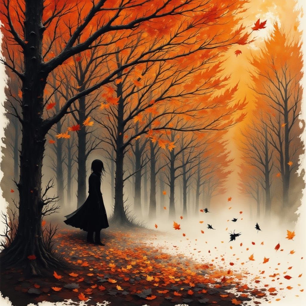 Autumn Leaf Falls in Silhouette