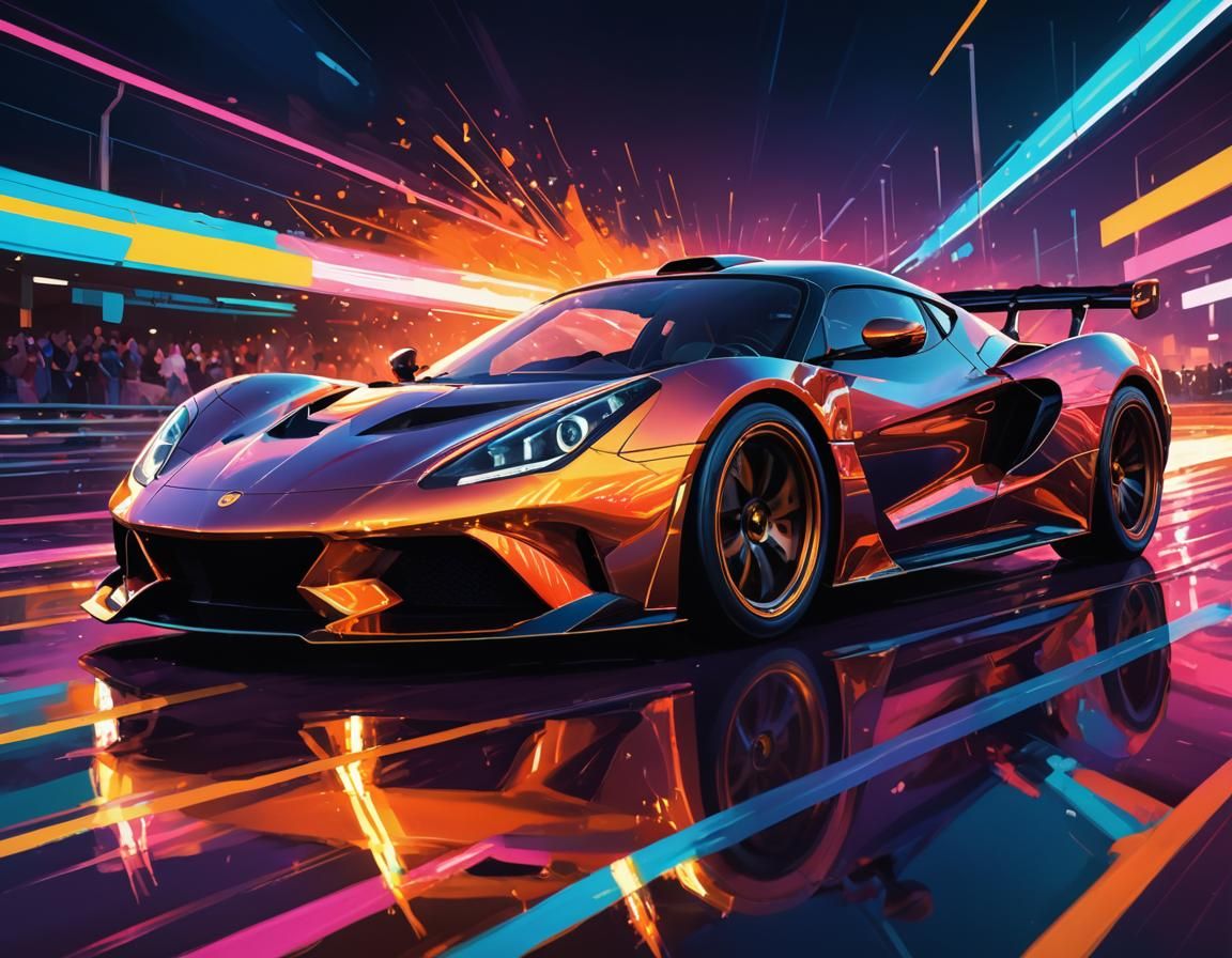 Metallic Lotus Sportscar Races in Futuristic Digital Paintin...