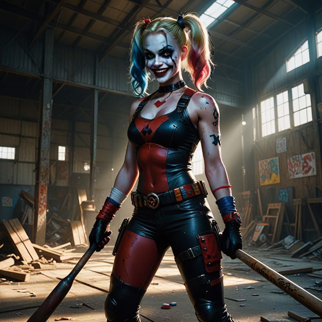 Harley Quinn in Dark Fantasy Style Hangar