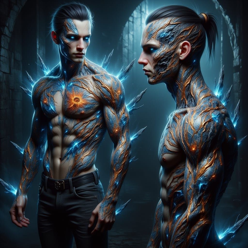 Contrasting Twin Figures in Dark Fantasy Style