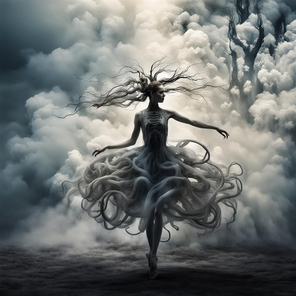 Ballet Dancers in Cloudscape, Biomechanical Style