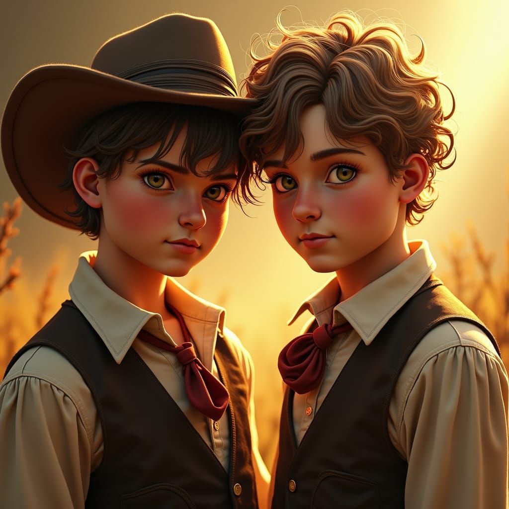 Tom Sawyer and Huck Finn, head and shoulders portrait, 8k re...