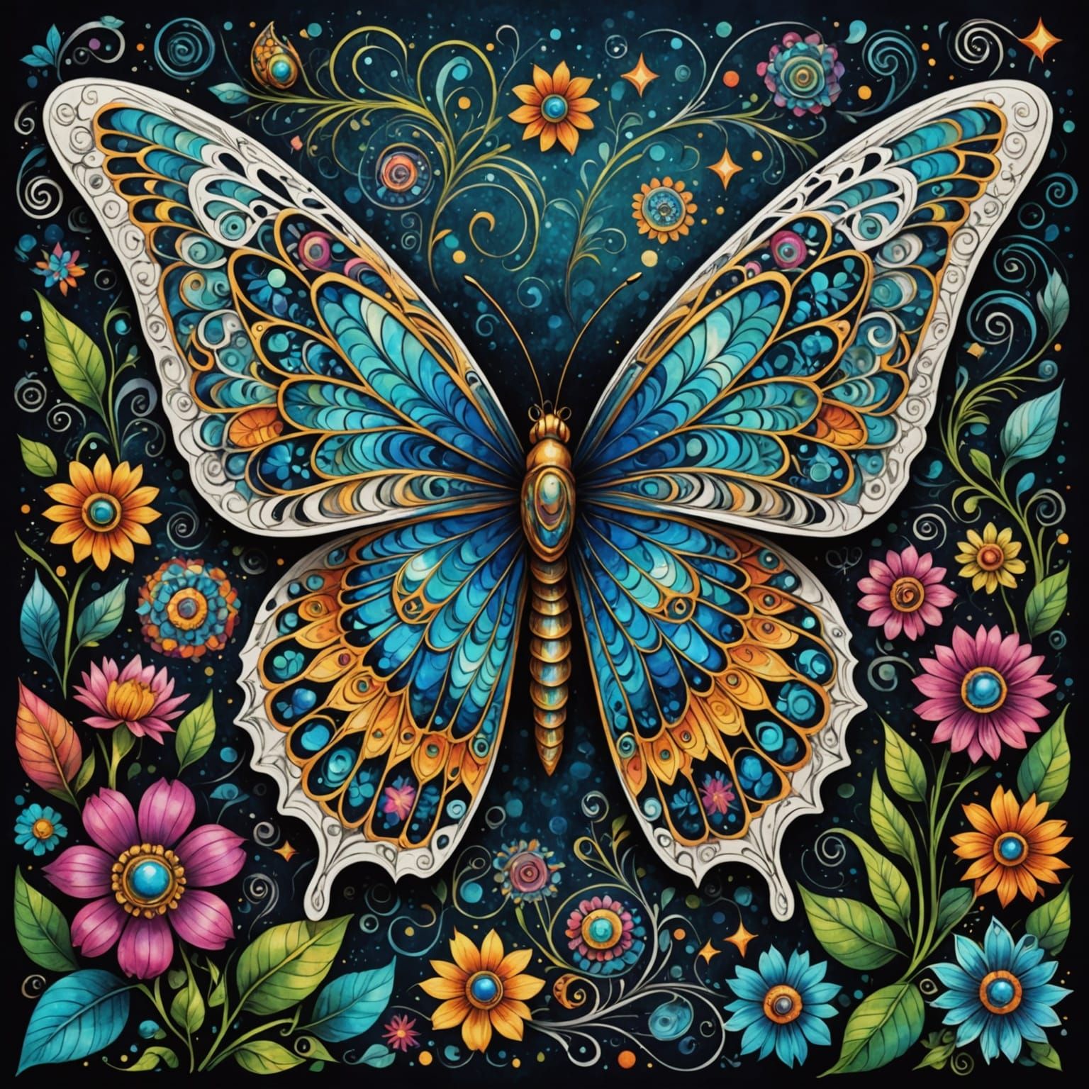 Cosmic Butterfly in Vibrant Swirls