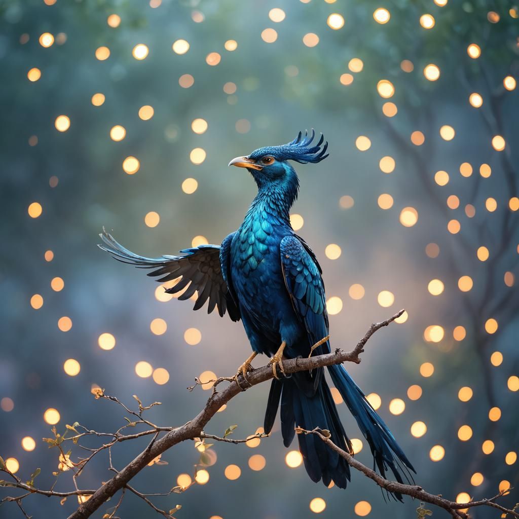 Majestic Blue Phoenix Singing in Natural Light