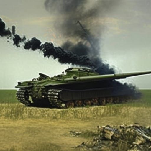 WWII German Tank in Burning Landscape