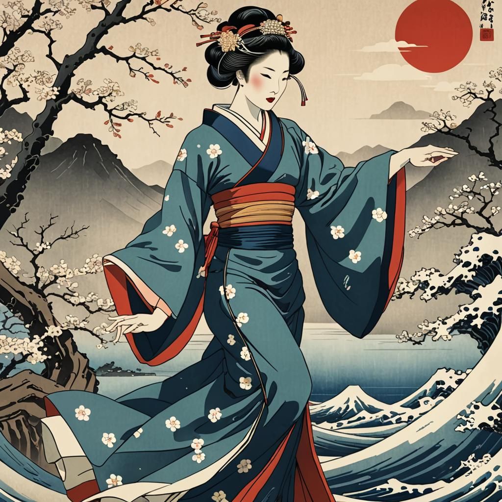 Elegant Japanese Dancer in Ukiyo-e Style