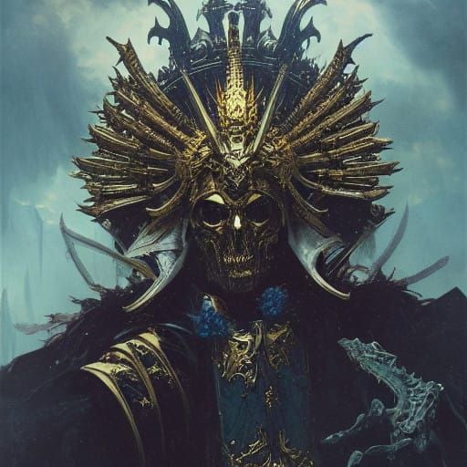 Dark Fantasy Demon King in Intricate Gold Armor