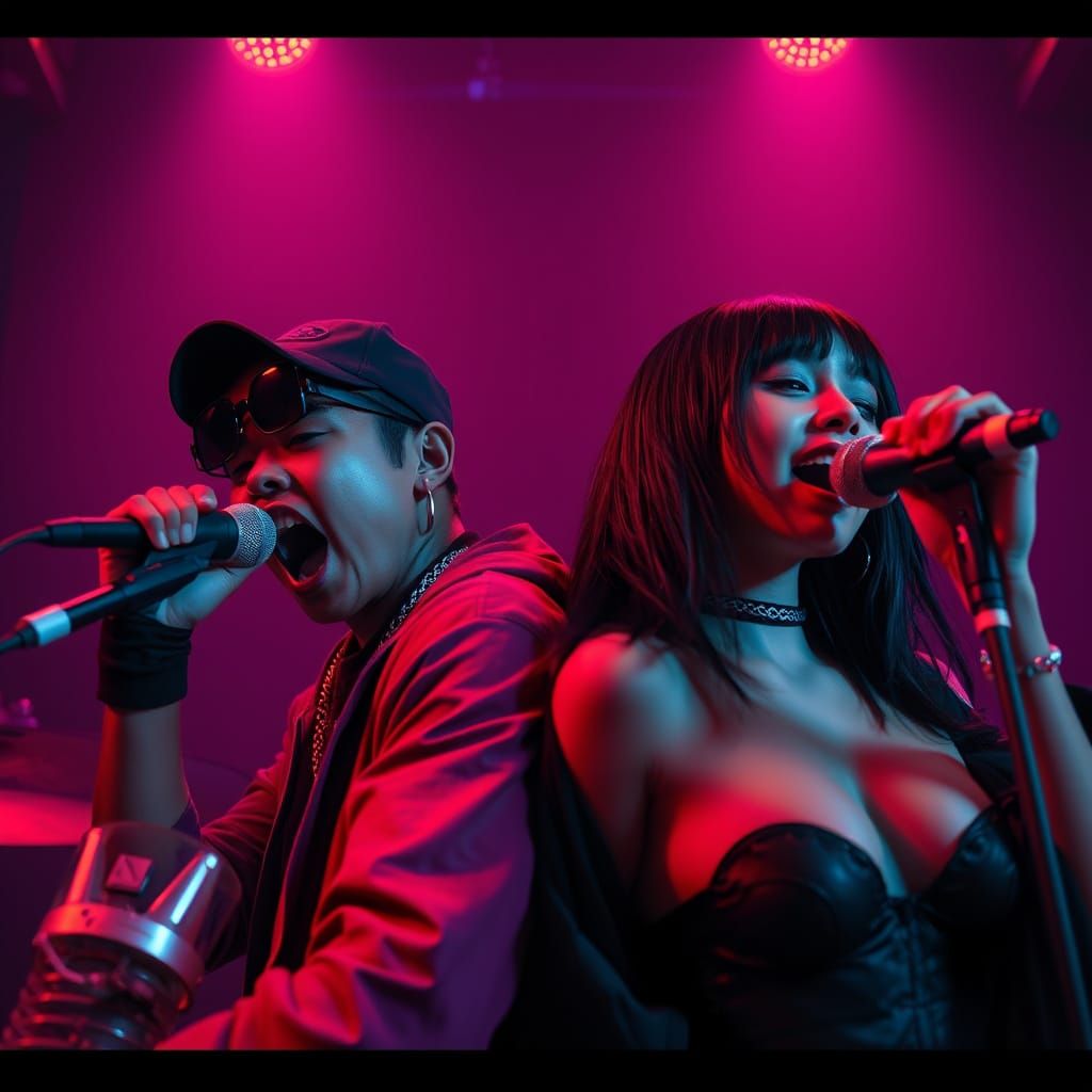 Dark Music Performance in Cyberpunk Style