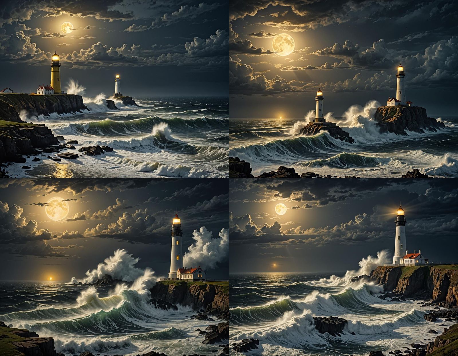 Lighthouse on Rocky Cliff During Stormy Night