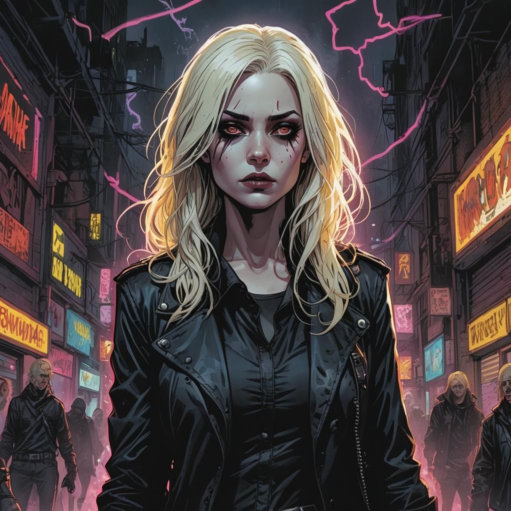 Gothic Survivor Backs Away From Threat in Comic Book Art