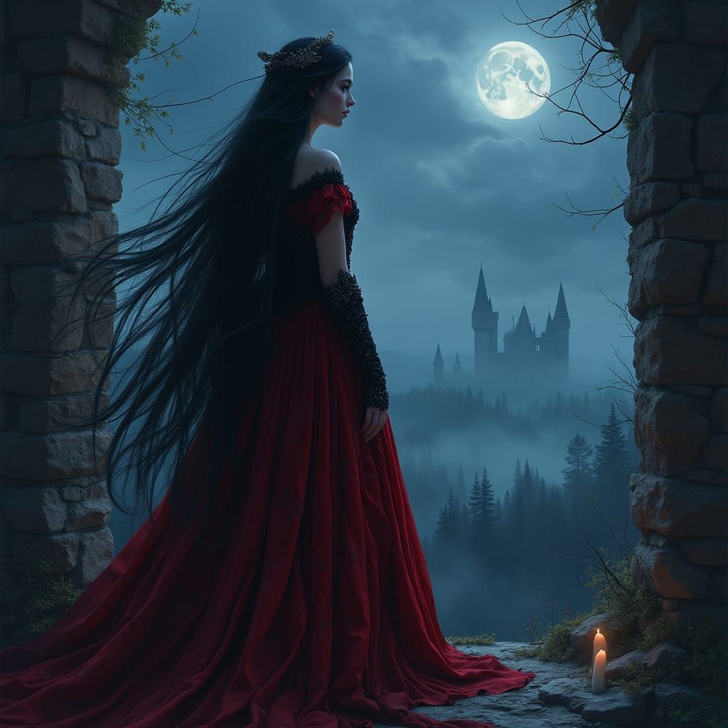 Gothic Princess in Moonlit Castle