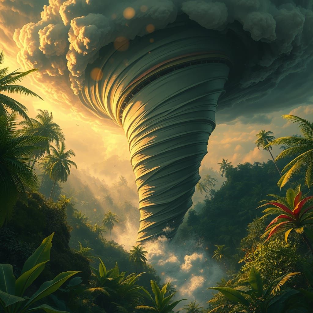 Tornado in Vibrant Jungle Landscape