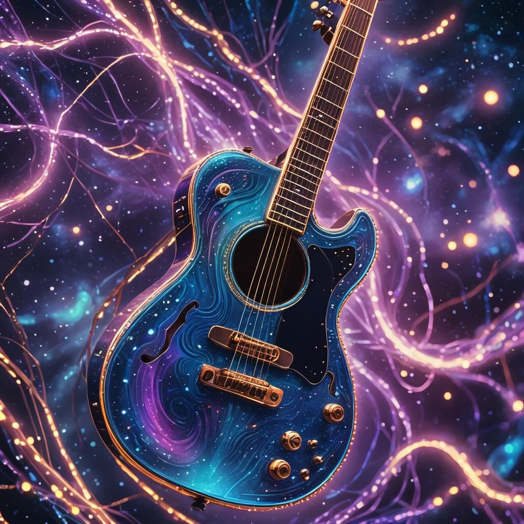 Astral Guitar on Starry Night in Cosmic Colors