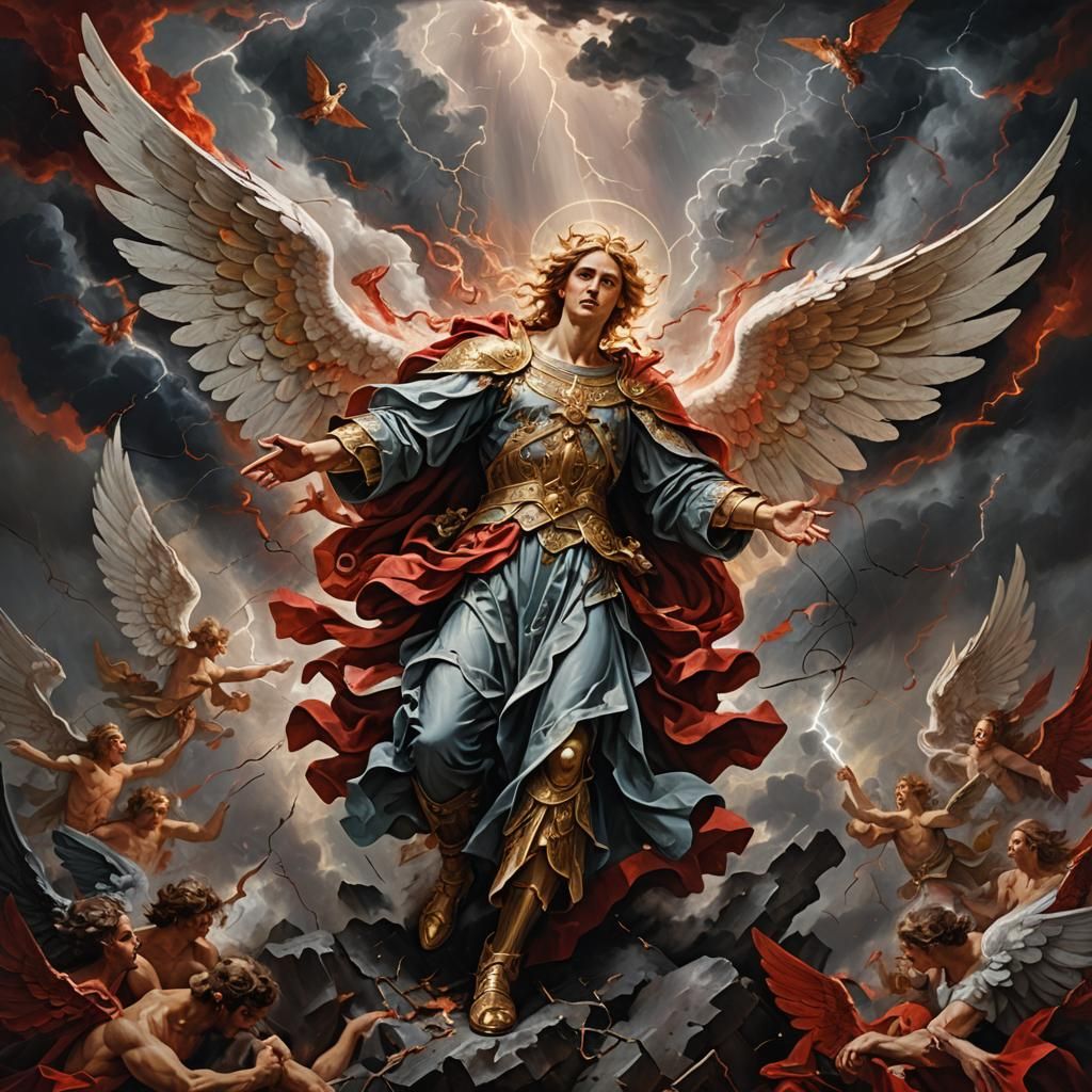Angel of Power in Baroque Oil Painting