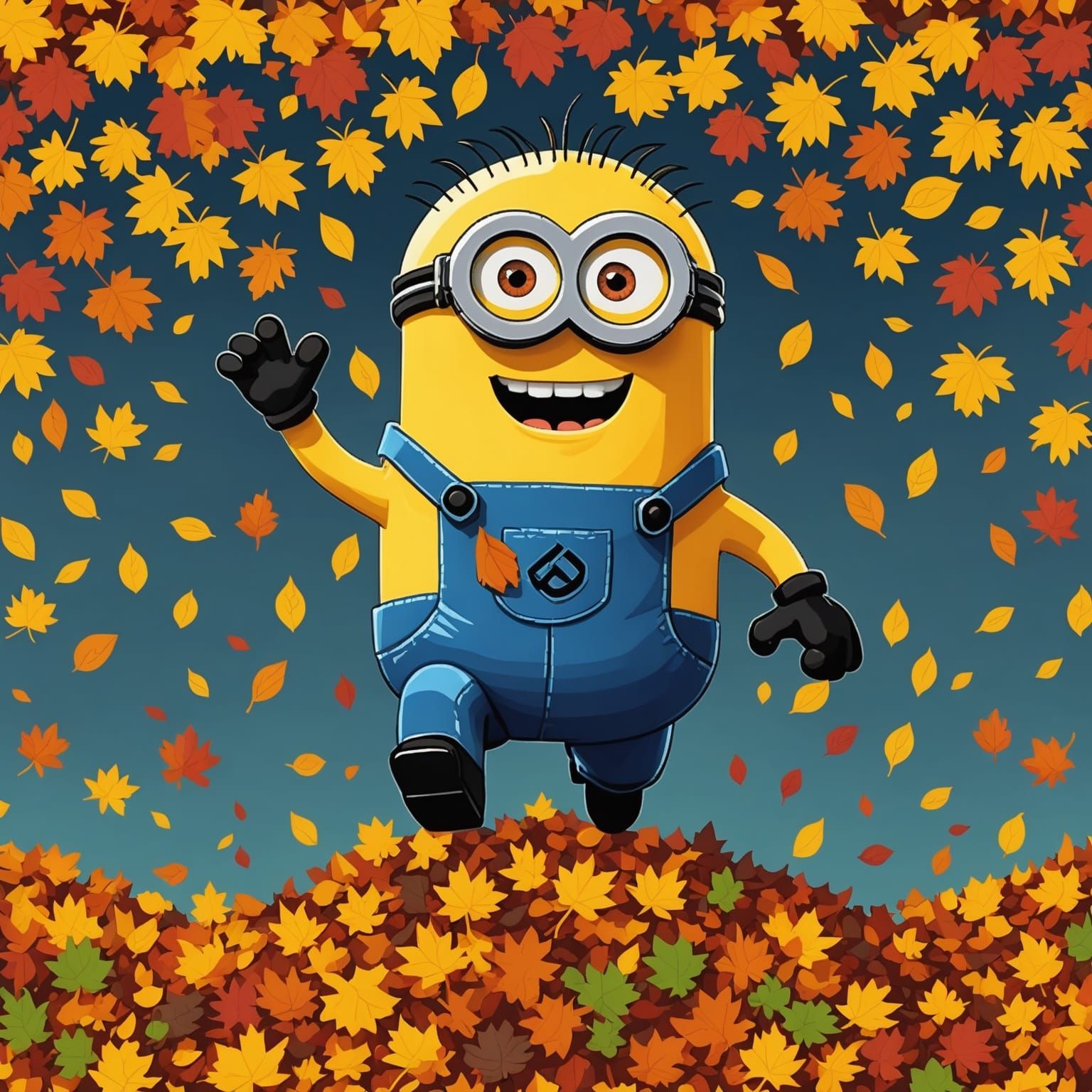 Minion Jumps Into Autumn Leaves: Pixel Art
