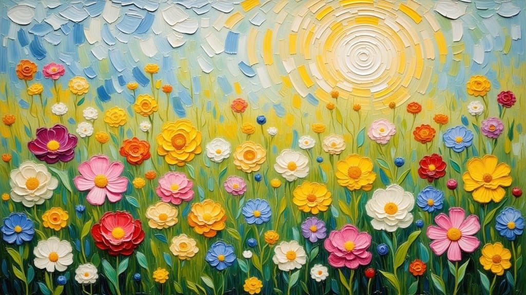 Vibrant Wildflowers in Thick Impasto