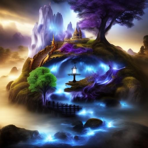 Mystical Musician in Ethereal Fantasy Landscape