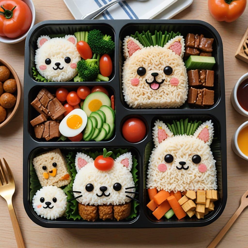 Cute bento with food made characters