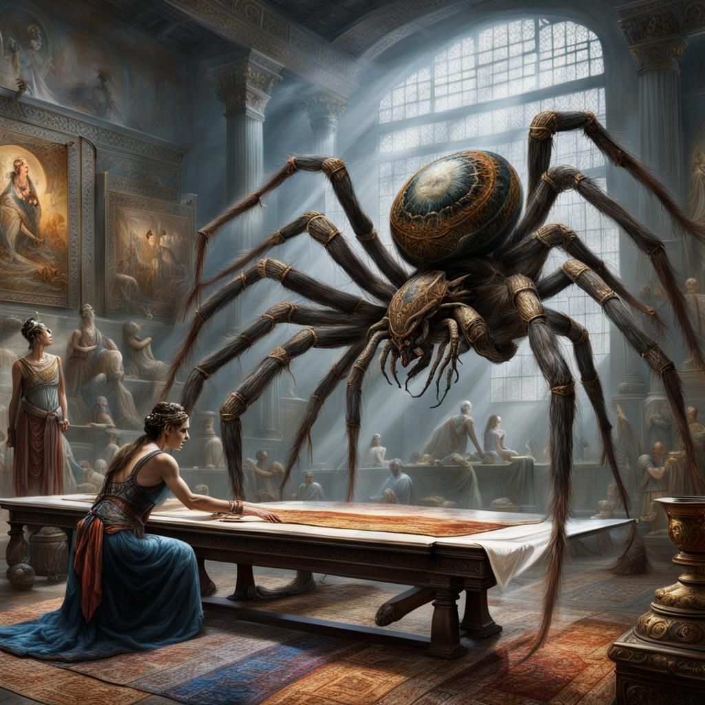Arachne vs Athena: Giant Spider Weaving Competition