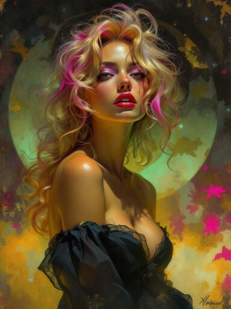 Art Nouveau Woman with Pink Hair