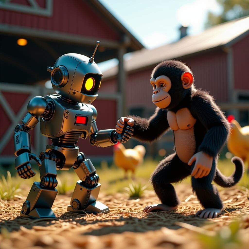 Robot Chicken Battles Robot Monkey in Barnyard, 4K
