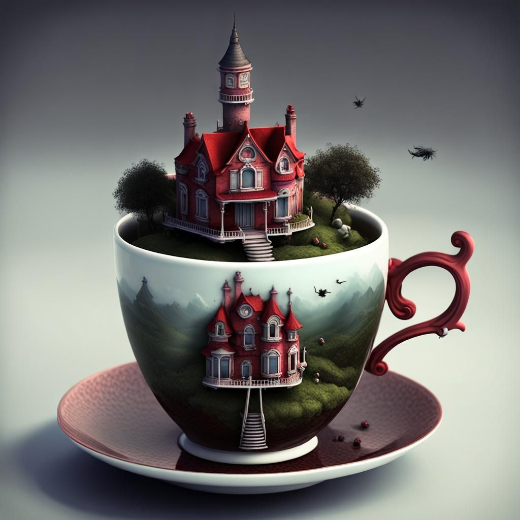 Creepy Victorian Village in Gothic Teacup