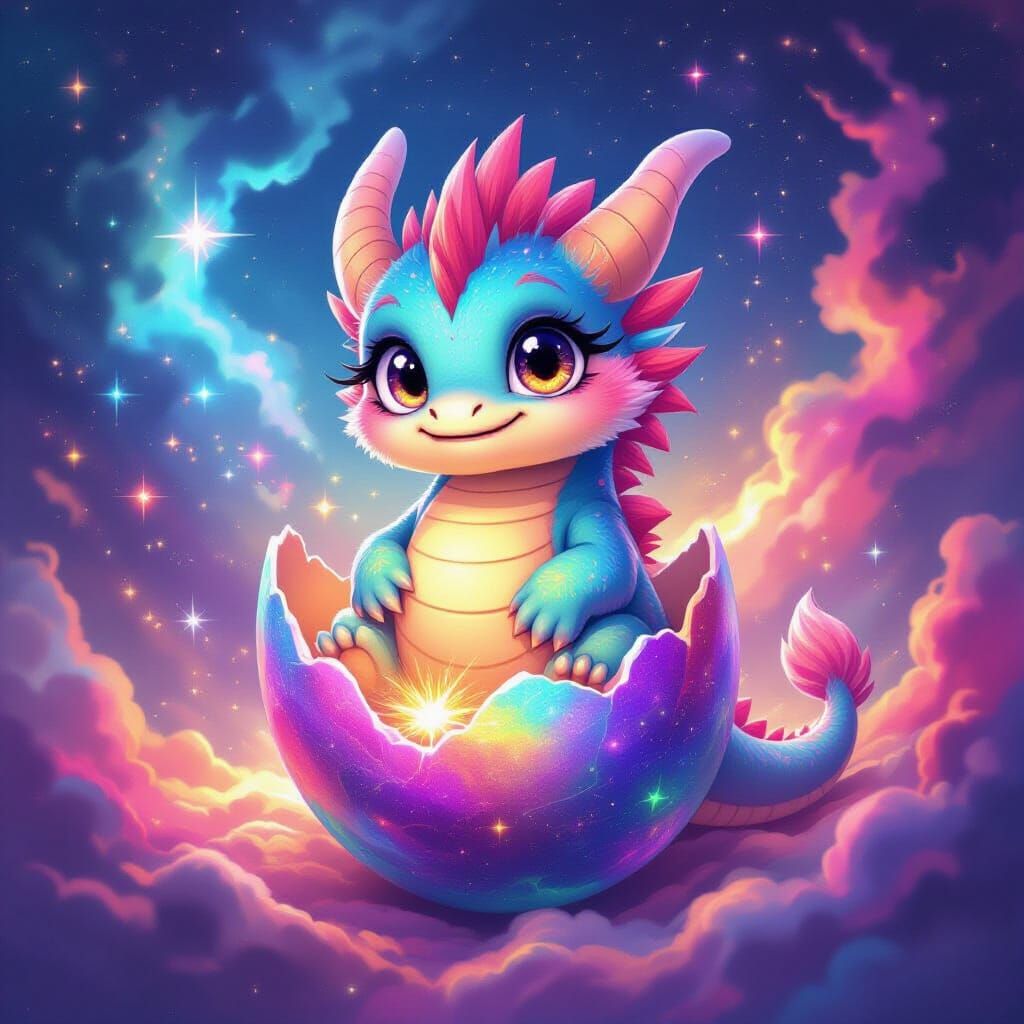 Cosmic Dragon Hatchling in Holographic Astral Art Style