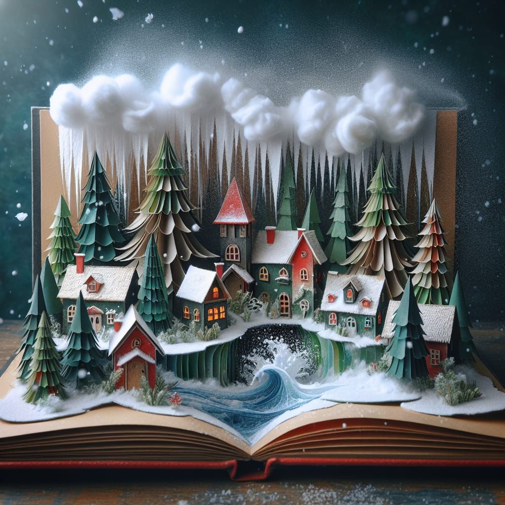 Whimsical Pop-Up Book Village Diorama Photograph