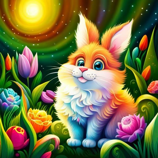 Fluffy Easter Bunny in Magical Spring Garden