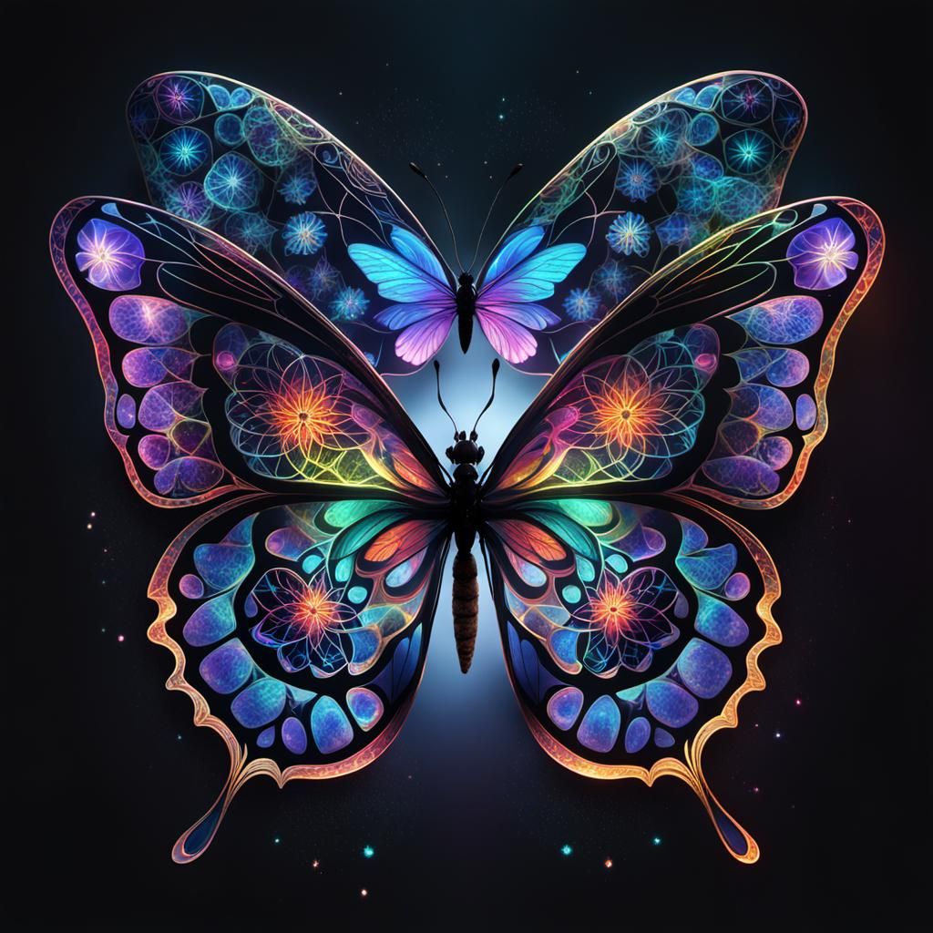 Bioluminescent Butterfly with Sacred Geometry, Hyper-Realist...