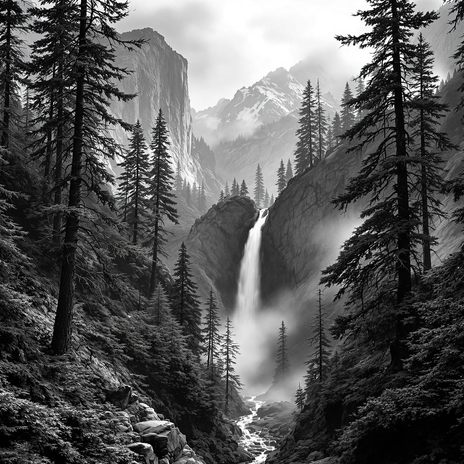 Majestic Mountain Landscape in Ansel Adams Style