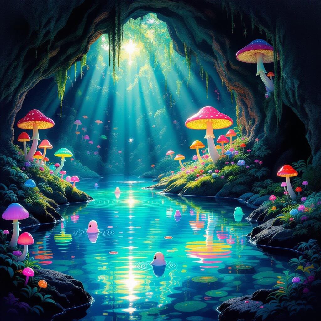 Glowing Mushroom Grotto in Psychedelic Forest
