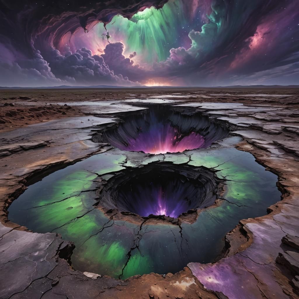 Cosmic Horror: Black Hole and Sinkhole in Oil Painting Style