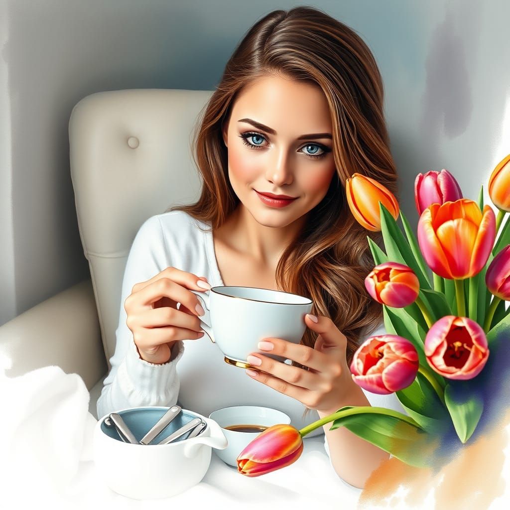 Ethereal Slavic Beauty in Watercolor Airbrush