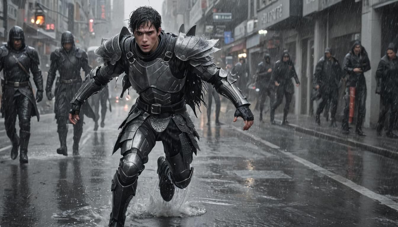 Modern Knight in the rain