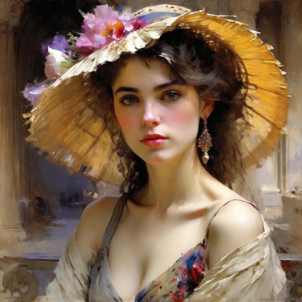 Beautiful Woman in Impressionistic Watercolor Painting