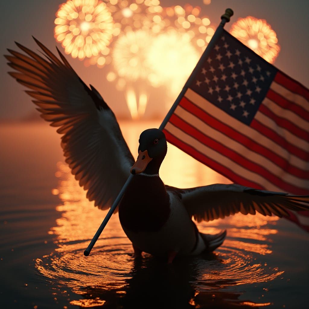 Duck Waving American Flag in Michael Bay Style