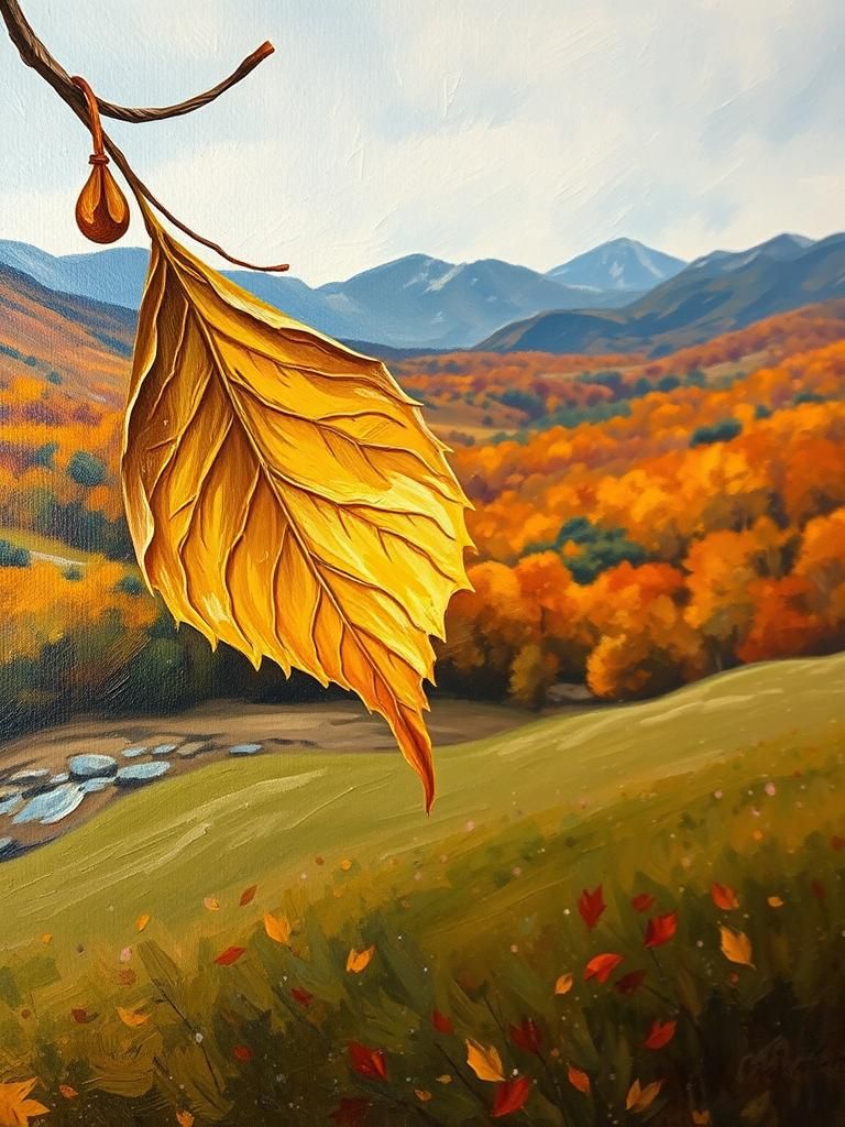 Autumn Leaf in the Wind as Oil Painting
