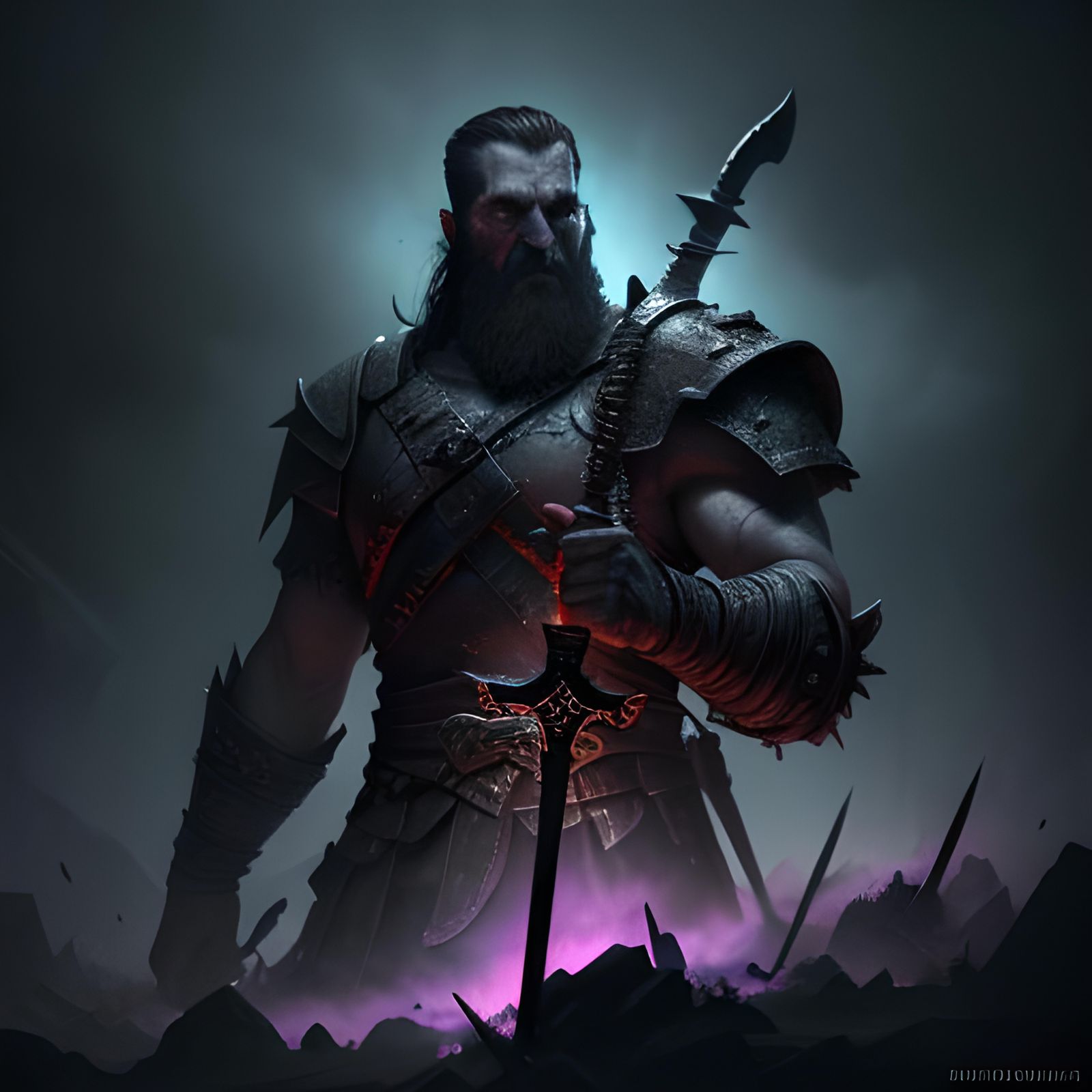 God of War with Sword in Dark Fantasy Art