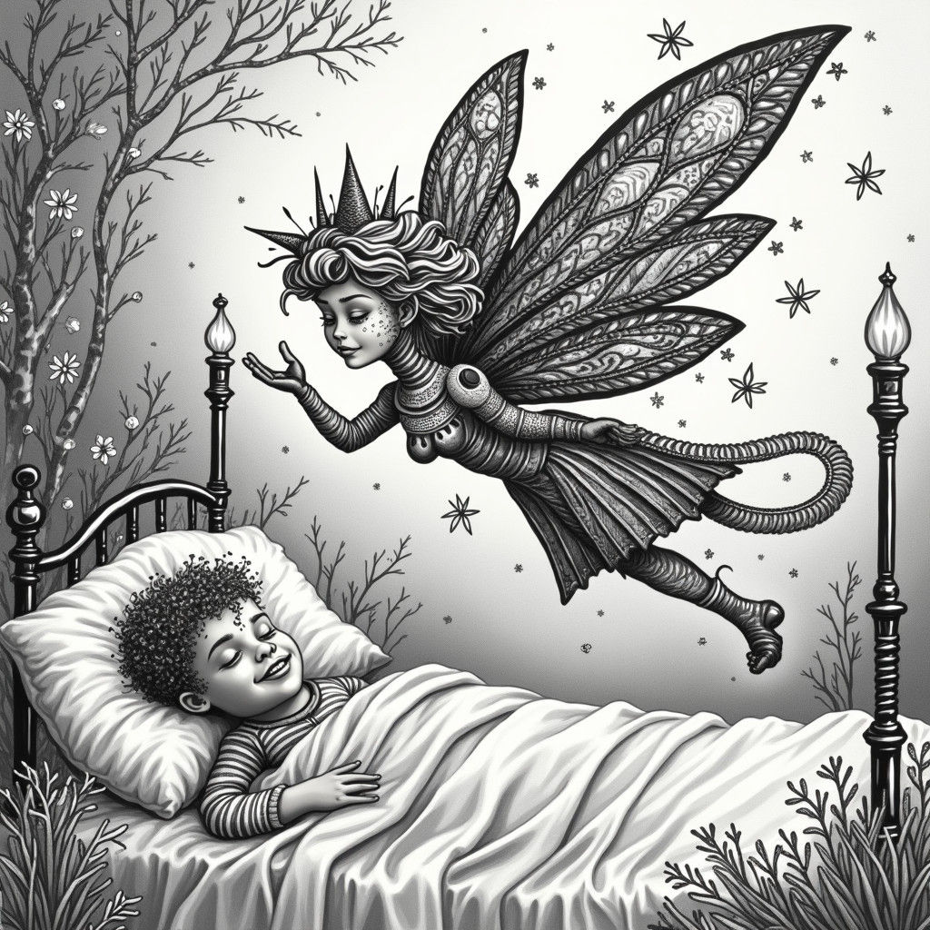 Ornate Zentangle Tooth Fairy Over Child