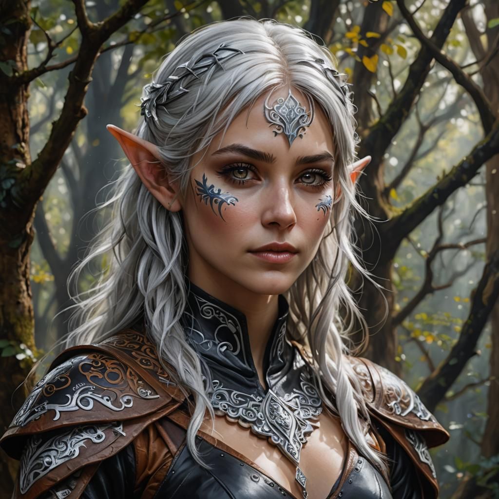 Gorgeous Wood Elf Woman, Hyperrealistic Painting