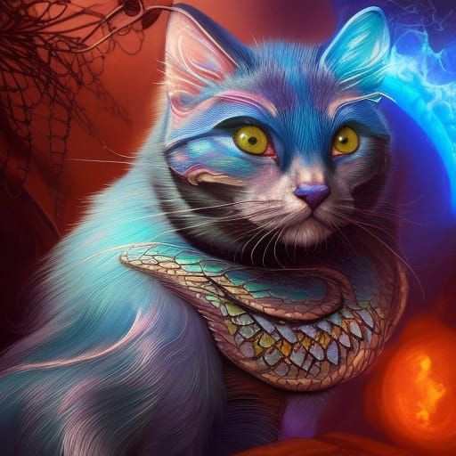 Iridescent Scaly Blue Cat in Rococo Setting